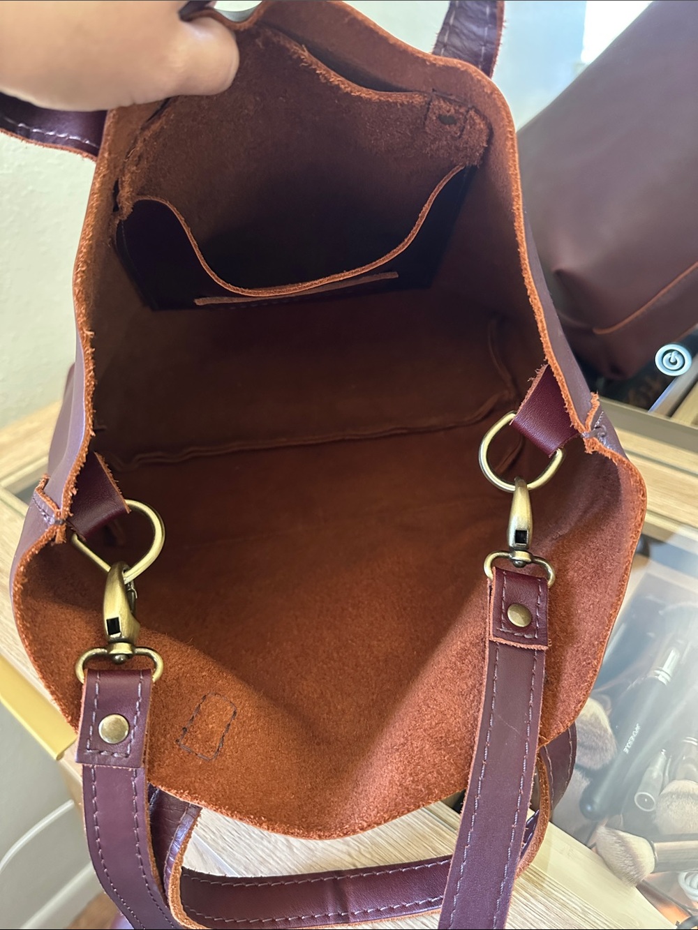 Portland Leather Deep Burgundy Shoulder Tote used maybe 5 times lol - Picture 6 of 6